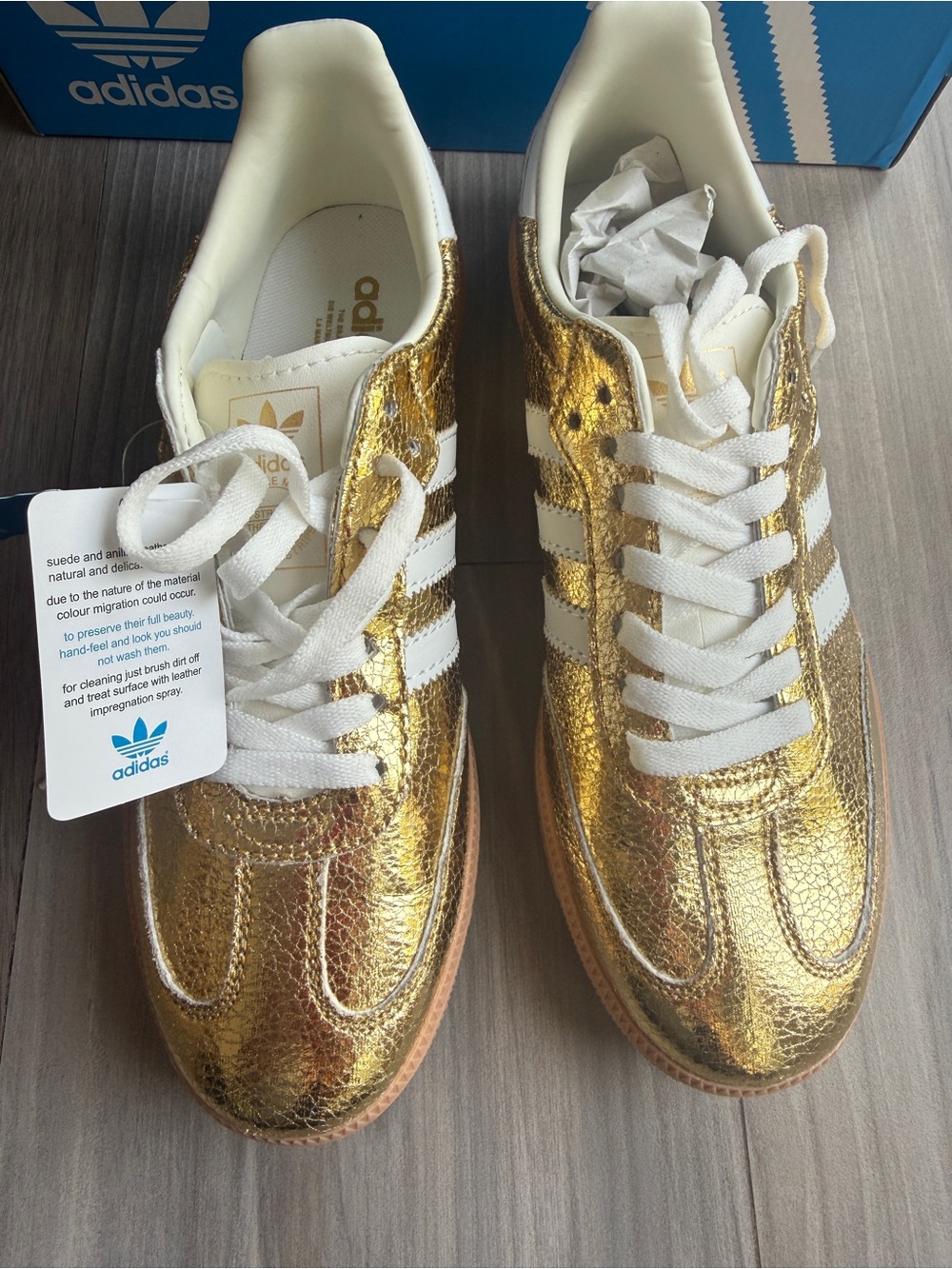 adidas Samba Metallic Gold and White Sneakers unisex 8M/9.5W - Picture 3 of 5